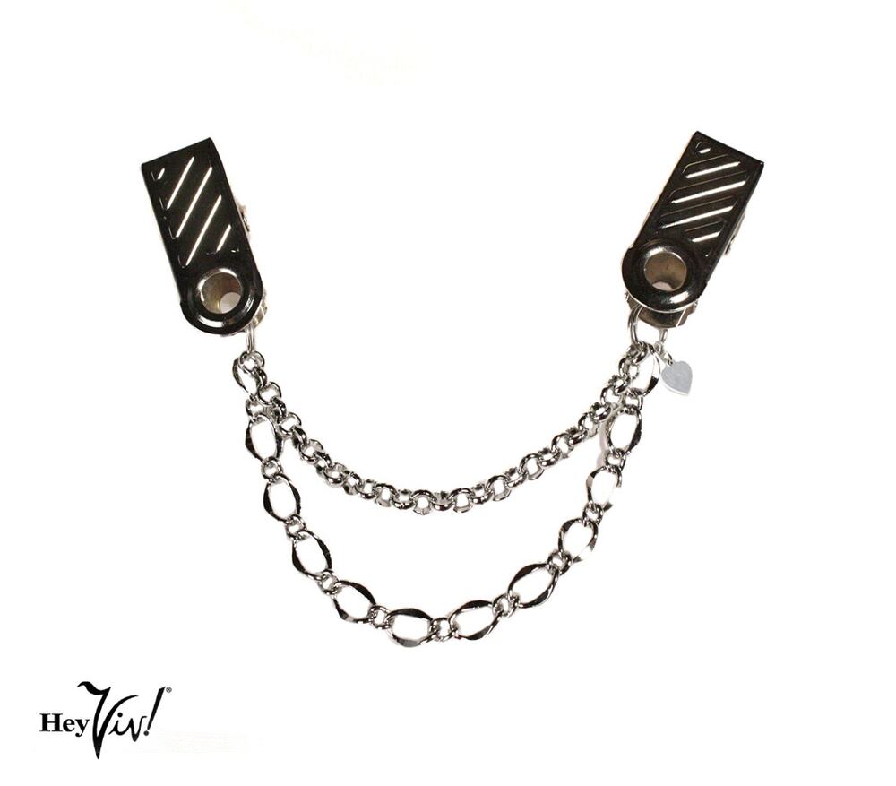 Vintage Style Silver Double Chain Sweater Clip Guard Cardigan Shawl Collar